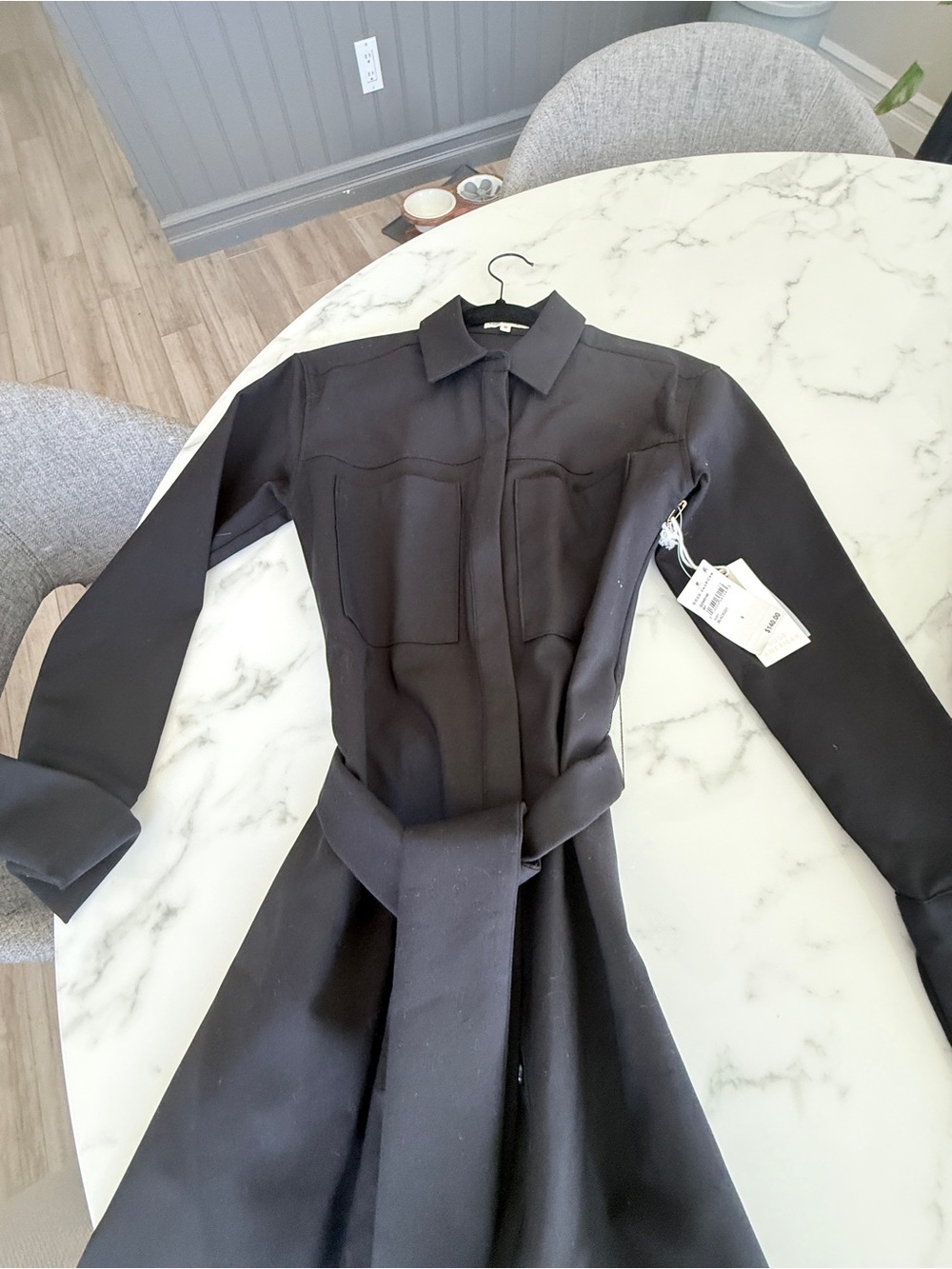 Good American Black Long-Sleeve Shirt Dress with Self Tie - Picture 4 of 5